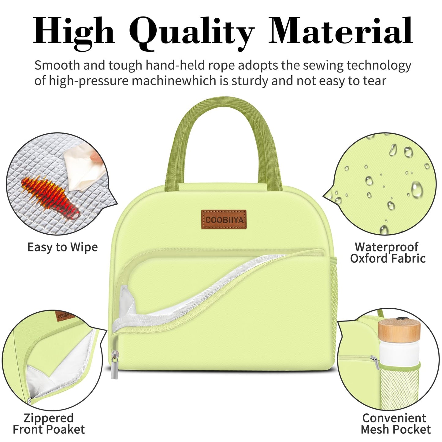 Coobiiya Lunch Bag Women, Lunch Box Lunch Bag for Women Adult Men, Small Leakproof Cute Lunch Tote Large Capacity Reusable Insulated Cooler Lunch Container for Work/Office/Picnic/Travel-Mint Green