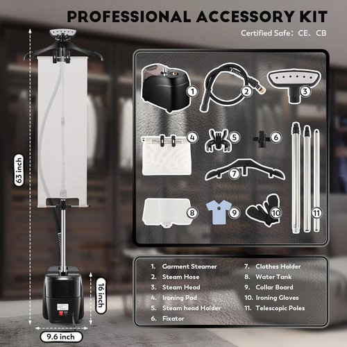 CGOLDENWALL Professional Garment Steamer - 1500W Powerful Steam, 70 Min Continuous Use, Fast 30s Heat-Up | Includes Fabric Brush & Accessories