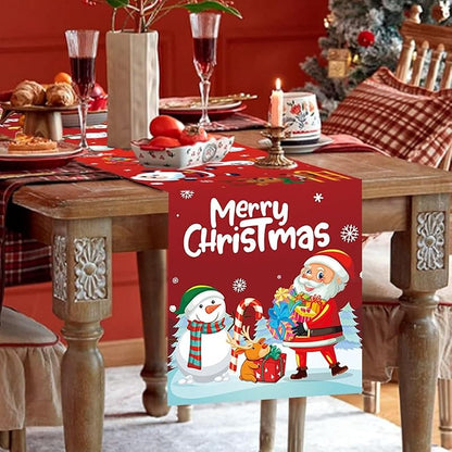 Christmas Table Runner - Santa Claus & Snowman Design, Durable Polyester, Easy-Clean