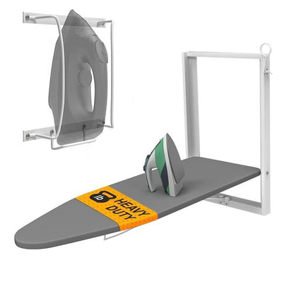 Xabitat Wall Mounted Ironing Board with Iron Holder, 36.2" X 12.2" Compact Mount Fold Down Iron Board for Small Spaces, Space Saving with Cotton Fabric Cover, White and Grey