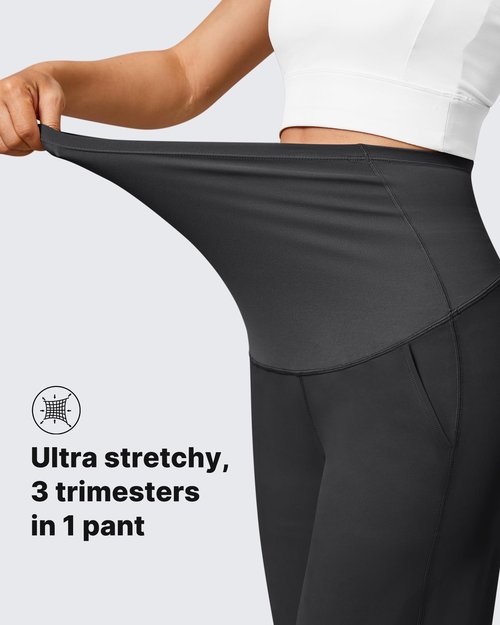 G4Free Maternity Pants with Pockets Over The Belly Pregnancy Leggings Wide Leg Yoga Pants for Business Casual (Black,M,Regular)