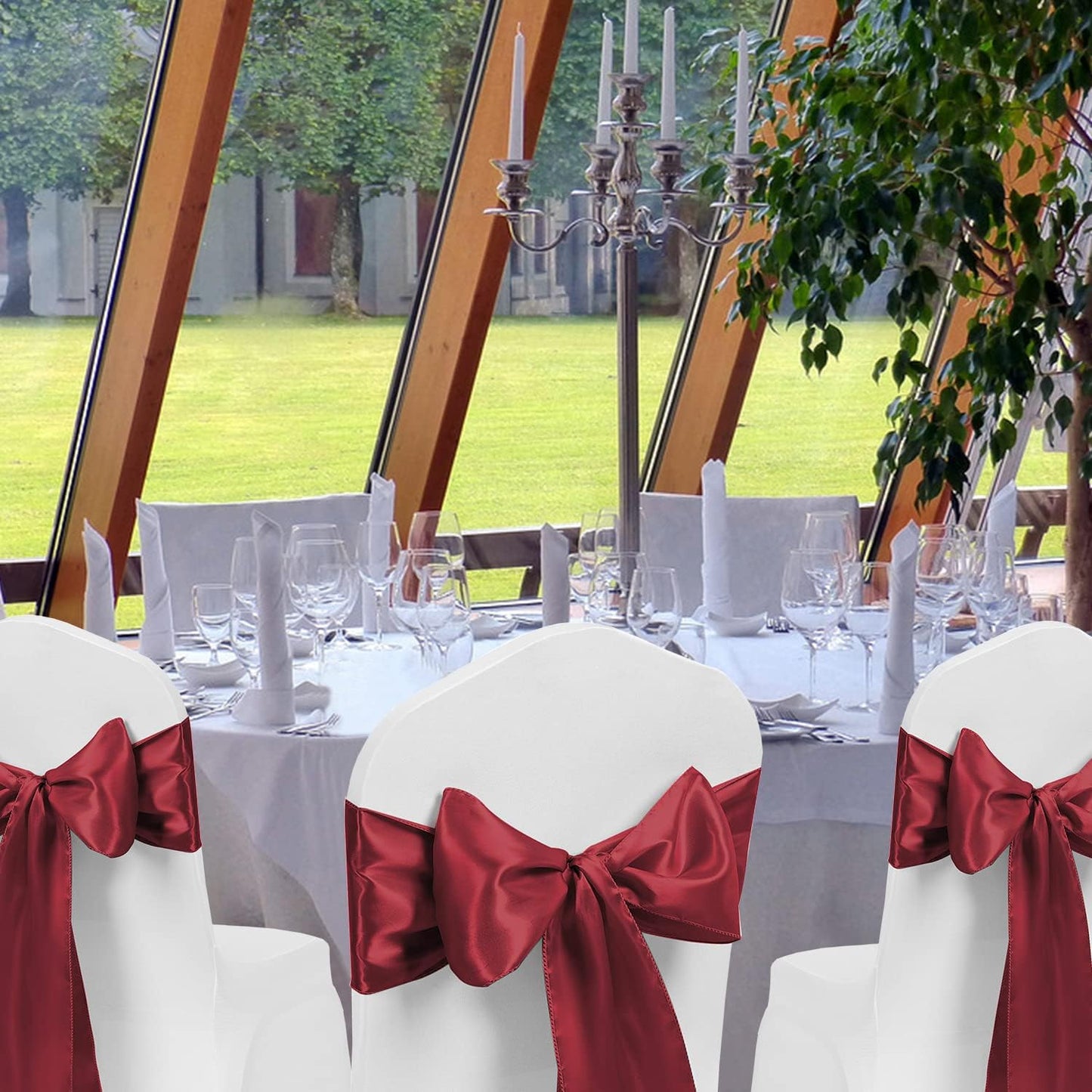 Regine Burgundy Chair Sashes - 50 Pack Dark Red Satin Ribbons for Wedding & Party Decor