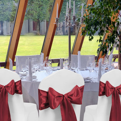 Regine Burgundy Chair Sashes - 50 Pack Dark Red Satin Ribbons for Wedding & Party Decor