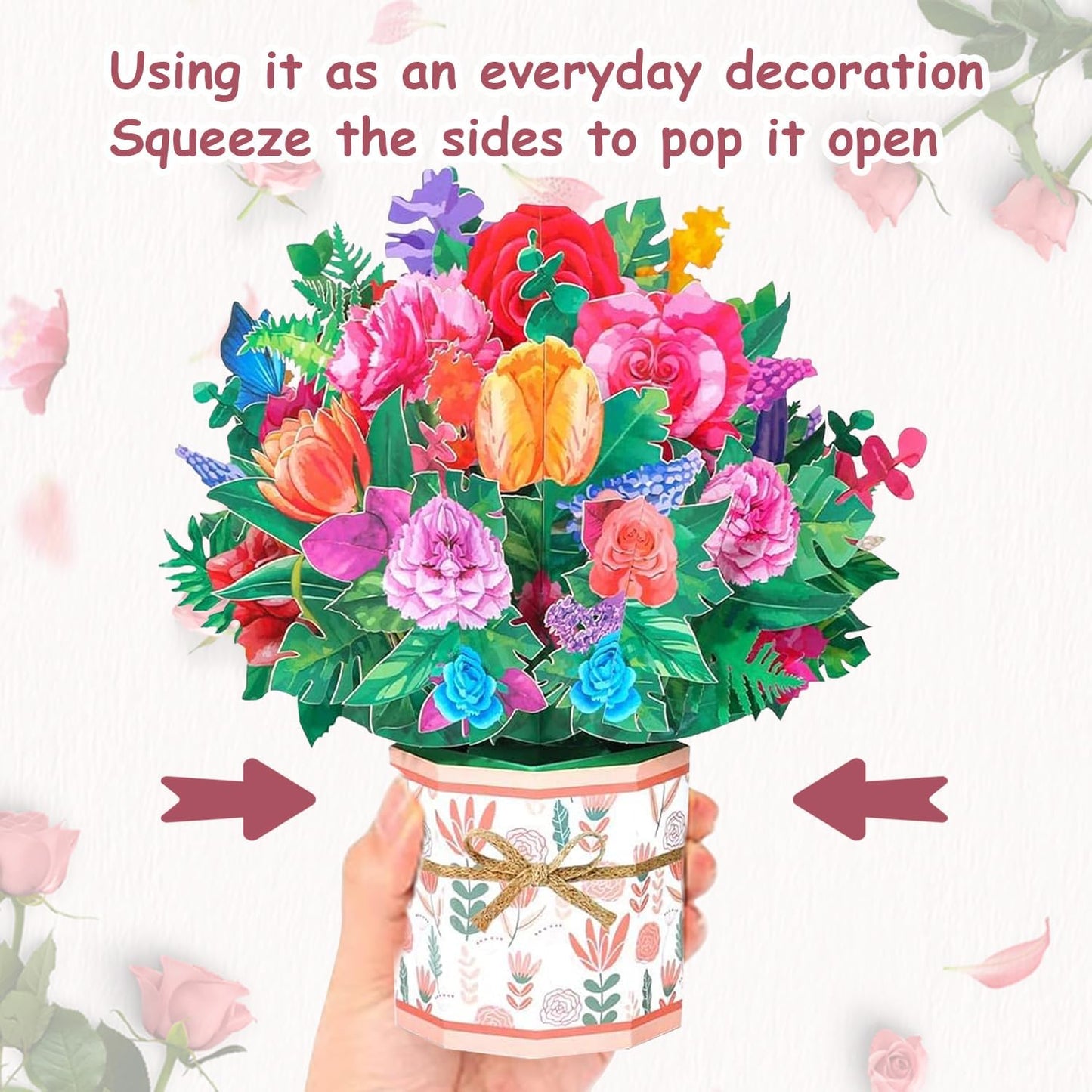 ROBBEAR 3D Rose Carnation Pop-Up Greeting Card - Handmade Flower Card with Envelopes for Any Occasion