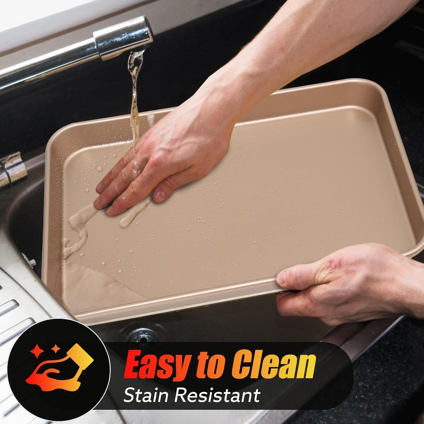 Quality Baking Sheet Set - 2 Pack Nonstick Carbon Steel Cookie Pans | 14 x 10 Inches, Warp Resistant, Gold