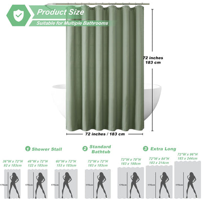 meioro Sage Green Shower Curtain, Waffle Weave 256GSM Heavy Duty Textured Fabric Shower Curtains for Bathroom Hotel Spa, Luxury Weighted Polyester Cloth Bath Curtain Set with 12 Hooks, 72Wx72H