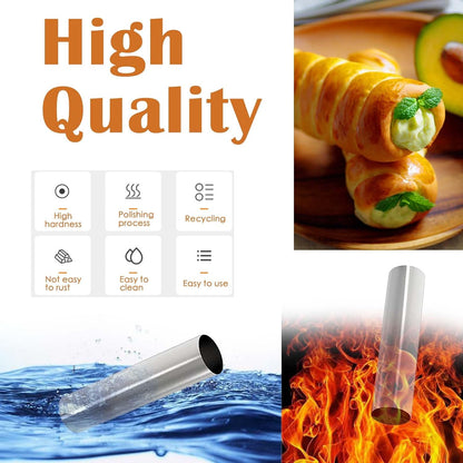 Skiennix Non-Stick Cream Horn Molds - 6 Pcs Stainless Steel Cannoli Tubes, 4.92 Inch Size for Baking