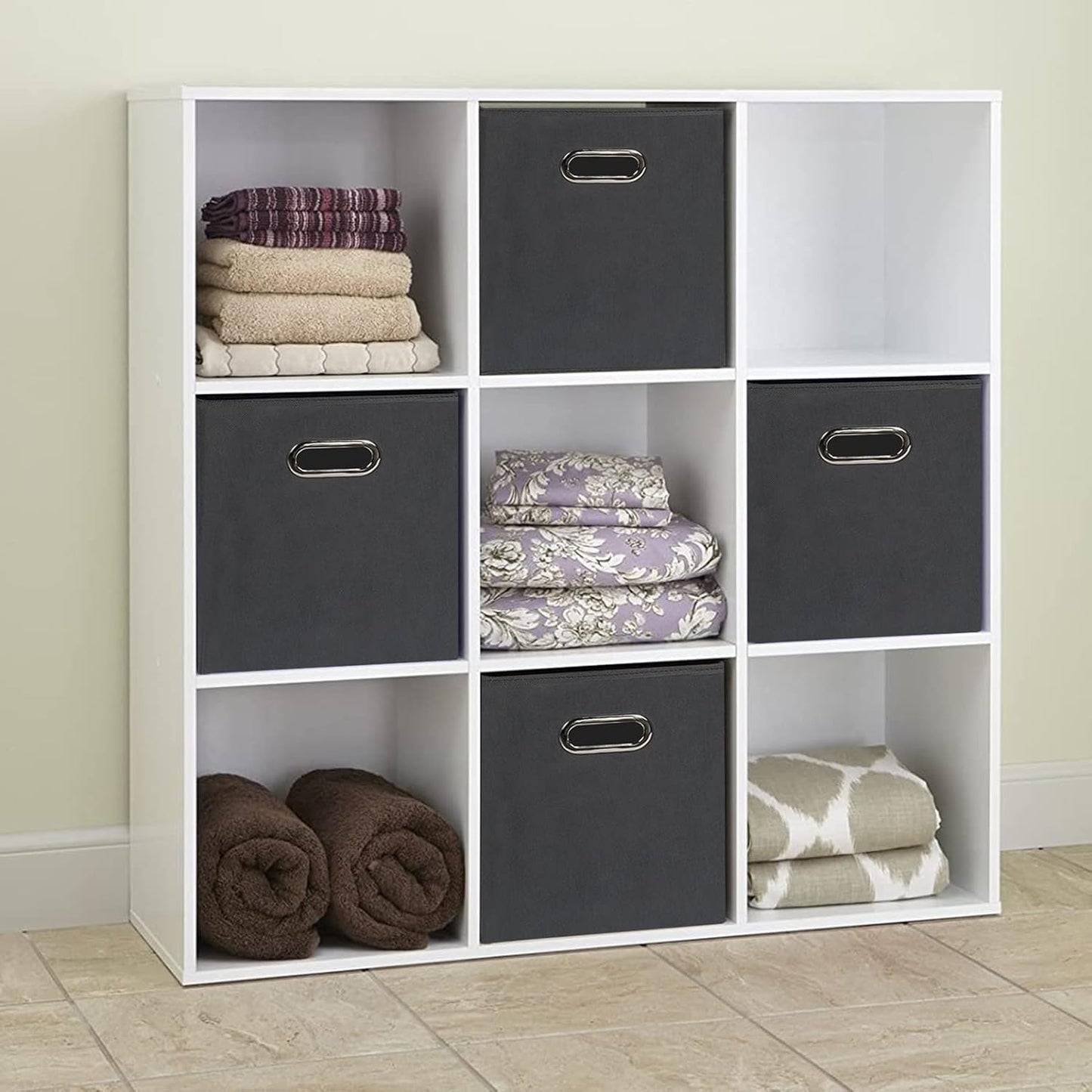 Skiennix Fabric Cube Storage Bins - Foldable Organizer with Dual Handles | Set of 6, Gray
