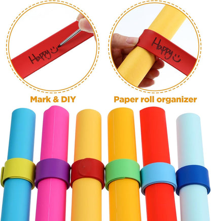Skiennix Silicone Wrapping Paper Roll Holder Clips - 36 Pcs in 12 Vibrant Colors | Steel-Reinforced Snap Bands for Christmas & Crafts