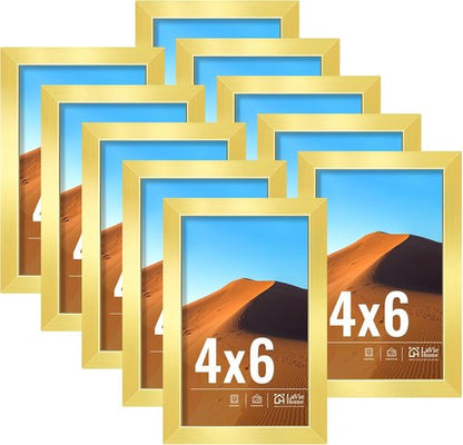 LaVie Home 4x6 Picture Frame Set of 10 - Elegant Gold Frames for Wall Gallery or Tabletop Display