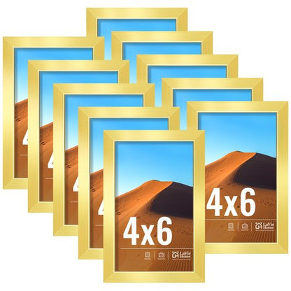 LaVie Home 4x6 Picture Frame Gold Set of 10, Display 4 x 6 Picture, Photo Frame Collage for Wall Gallery or Table Deco, Hanging or Tabletop Display