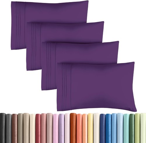 King Pillow Cases by [Brand Name] | Ultra Soft Hotel Quality - 4 Piece Set in Purple - Wrinkle Free & Machine Washable