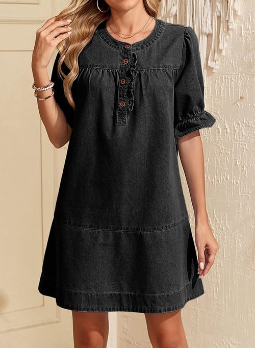 Dokotoo Women's Denim Dress 2026 Babydoll Dress Casual Ruffle Short Sleeve Button Jean Dresses