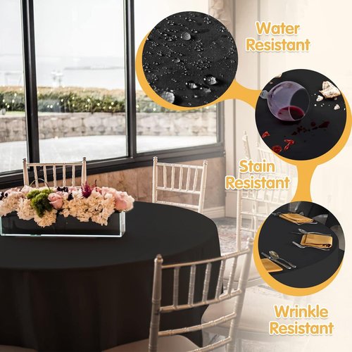 BRILLMAX 70-Inch Black Round Tablecloths - 6 Pack, Water & Stain Resistant Polyester for Weddings & Events