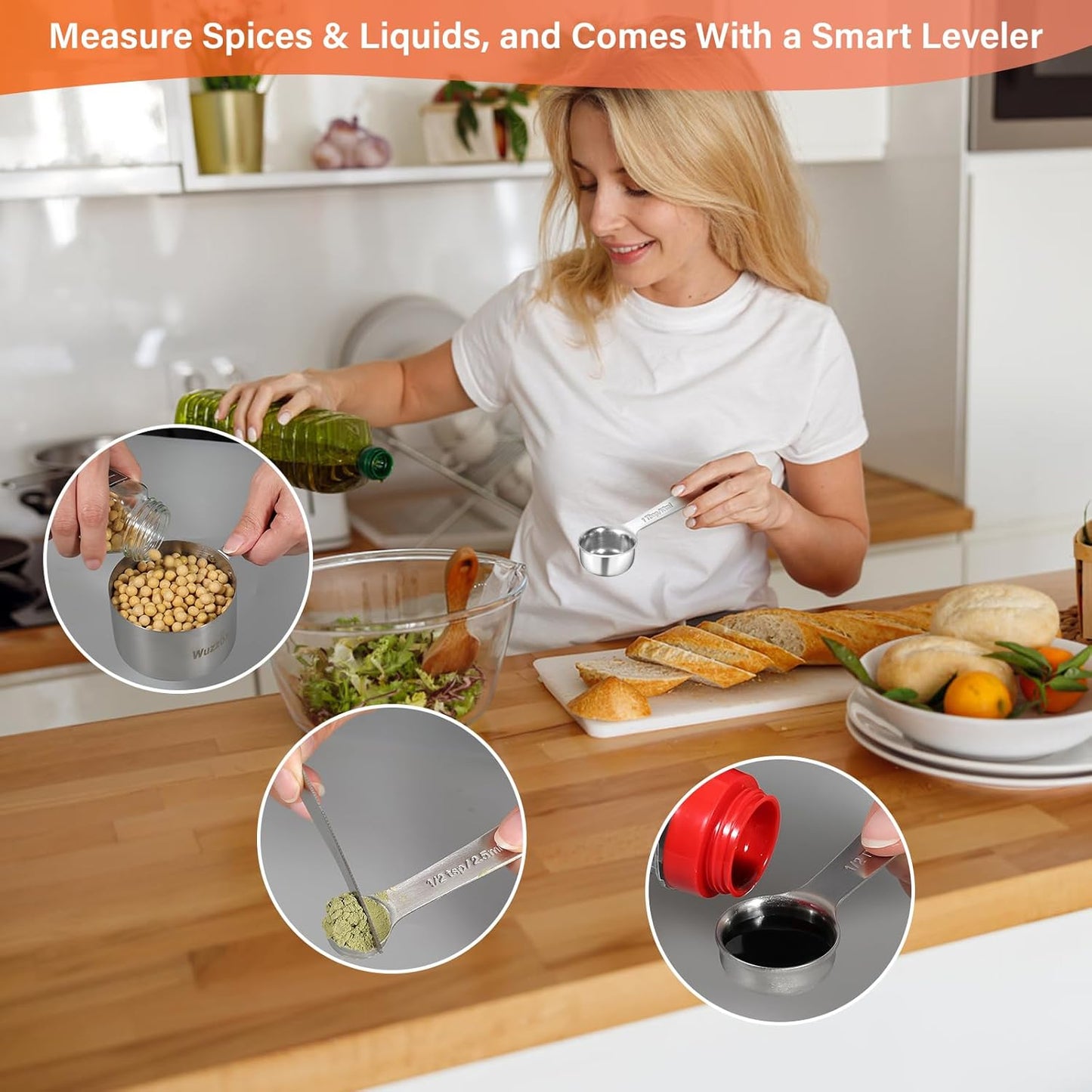 Stainless Steel Measuring Cups & Spoons Set - 11 Stackable Kitchen Gadgets for Cooking & Baking
