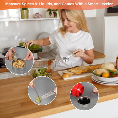 Stainless Steel Measuring Cups & Spoons Set - 11 Stackable Kitchen Gadgets for Cooking & Baking