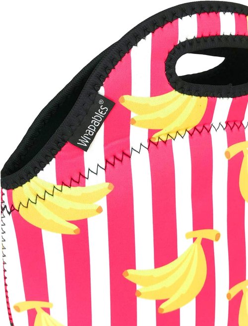 Allydrew Insulated Neoprene Lunch Bag - Stylish Zipper Tote with Bananas and Stripes Design