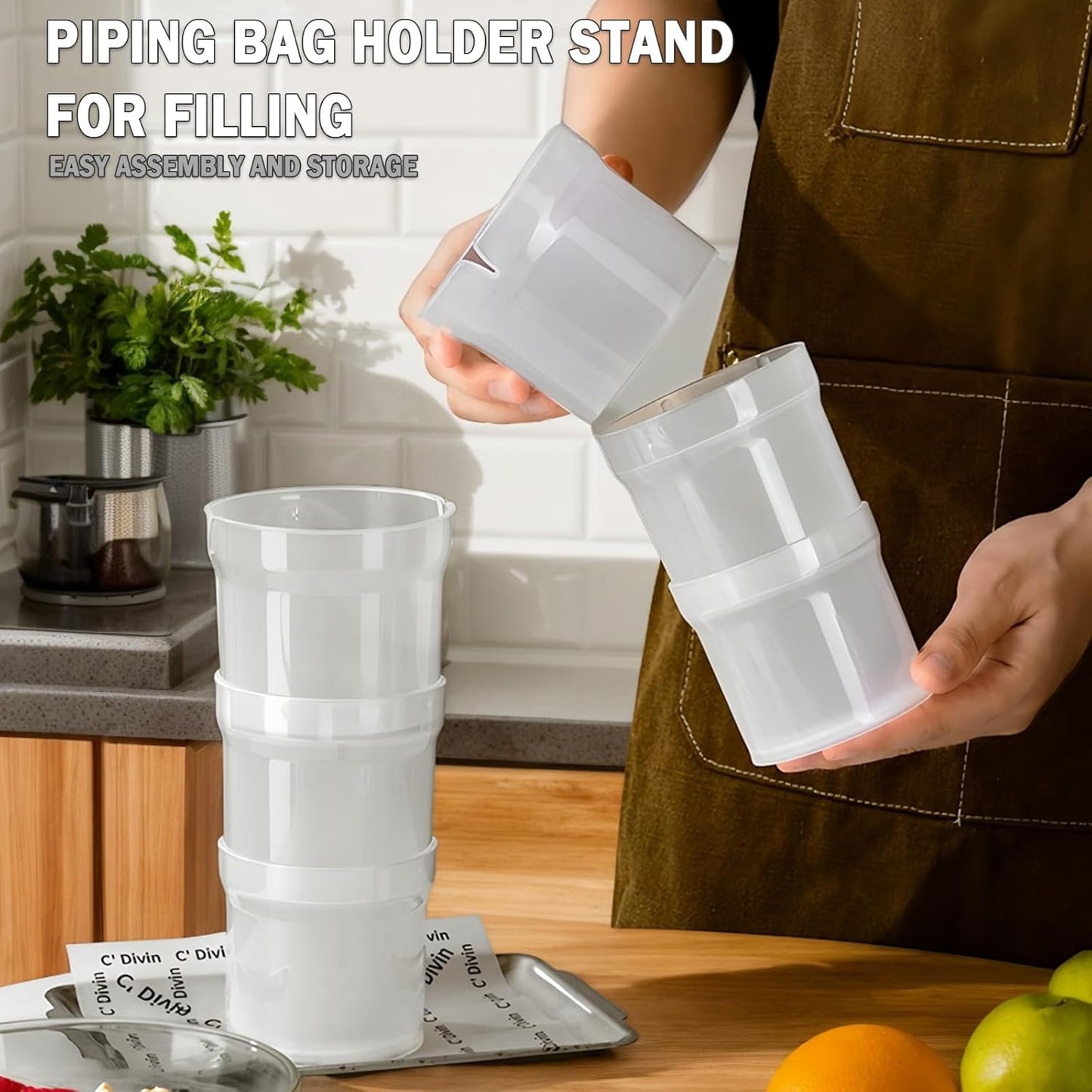 Pastry Piping Bag Holder Stand - Translucent Clear Plastic Cream Icing Rack for Cake Decorating (1 Pc)