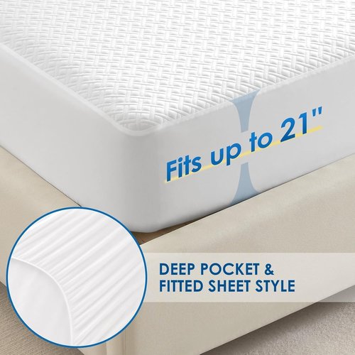 Cozymaker Waterproof Mattress Protector - Cooling Fitted Cover for 8-21" Deep Pocket | Soft & Breathable