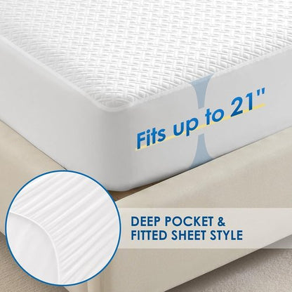 Cozymaker Waterproof Mattress Protector - Cooling Fitted Cover for 8-21" Deep Pocket | Soft & Breathable