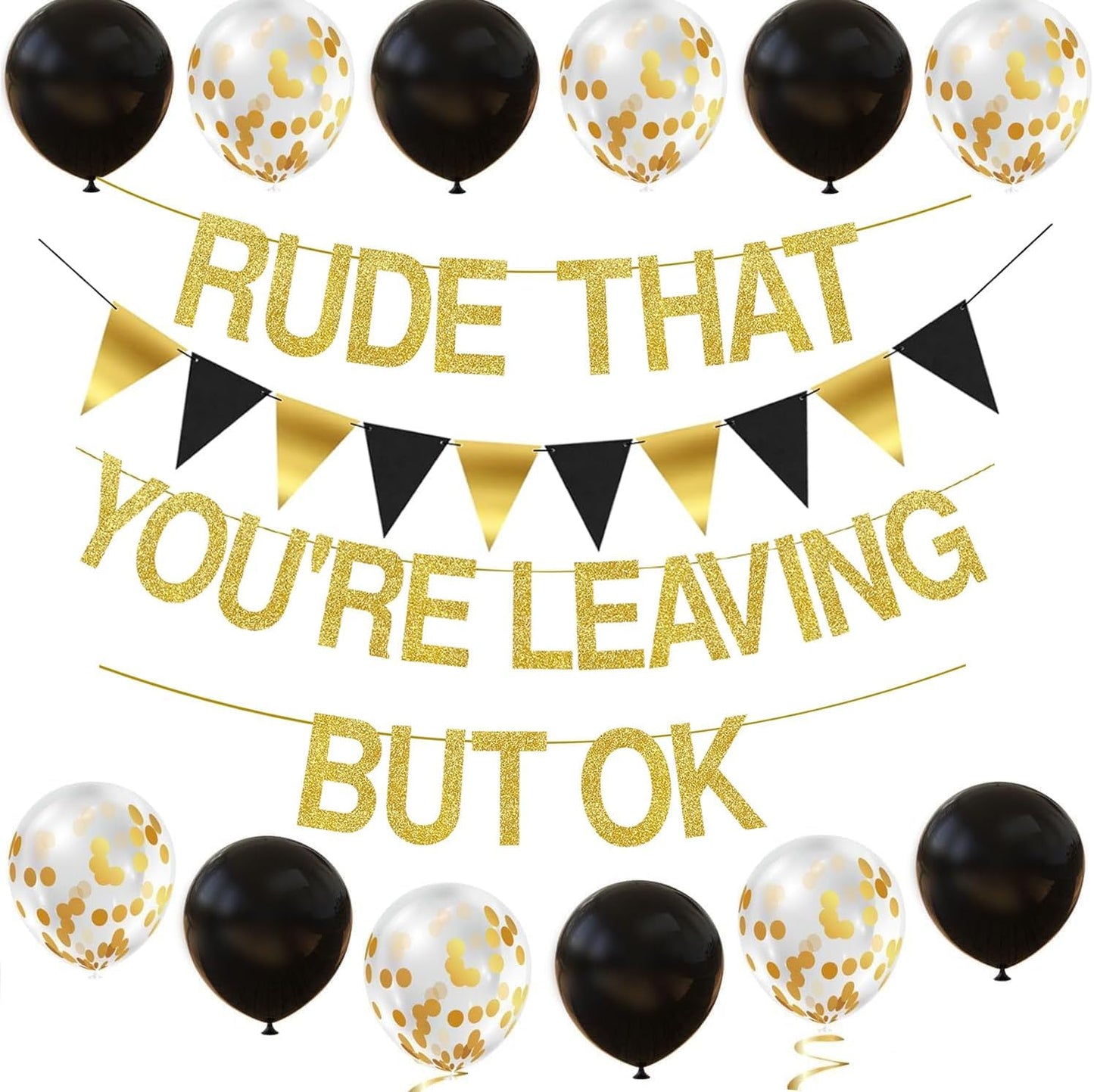 Rude That You're Leaving But OK Banner Going Away Party Decorations Funny Farewell Party Decorations Set with Black and Gold Glitter Perfect for Office Coworker Goodbye Party Decorations…