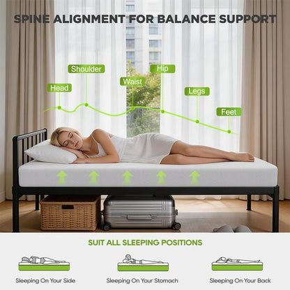 FDW 6 Inch Twin Mattress - Medium Firm Foam Support | Breathable, Comfortable & Washable Cover
