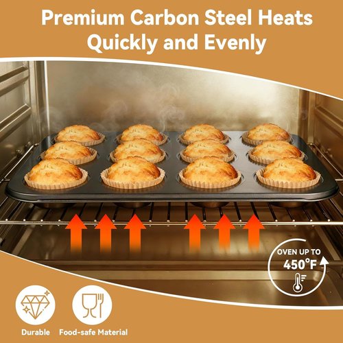 Artcochan Nonstick Muffin Pan - 12 Cup Carbon Steel with 100 Cupcake Liners | Perfect for Baking