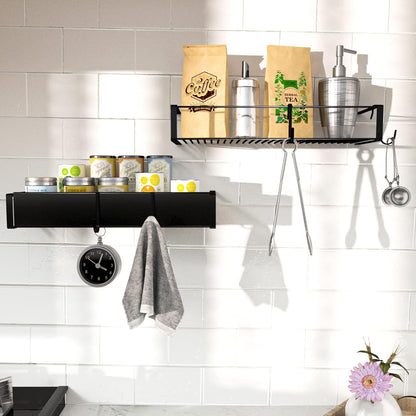 Skiennix Shower Caddy - Adhesive Organizer with Hooks | No-Drill Storage for Bathroom & Kitchen - 2 Pack Black