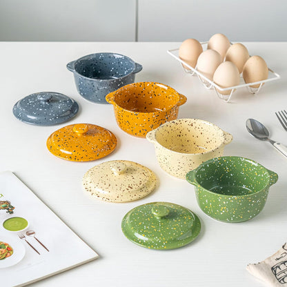 Skiennix Ceramic Mini Cocotte Set - 10 Oz Individual Casserole Dishes with Handles & Lid | Assorted Colors