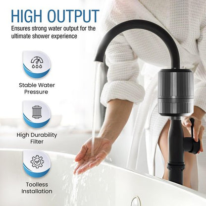 EVERGLOW High-Output Shower Filter, 100% Removes Chlorine, Moisturizes Dry Itchy Skin, Skin and Hair, Helps with Dandruff, Eczema and Vitamin C Infused and Water Softener, 4.7” - Black
