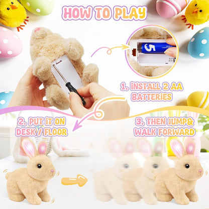 Realistic Bunny Toy for Kids - Interactive Hopping Rabbit with Sounds | Electric Brown Stuffed Animal