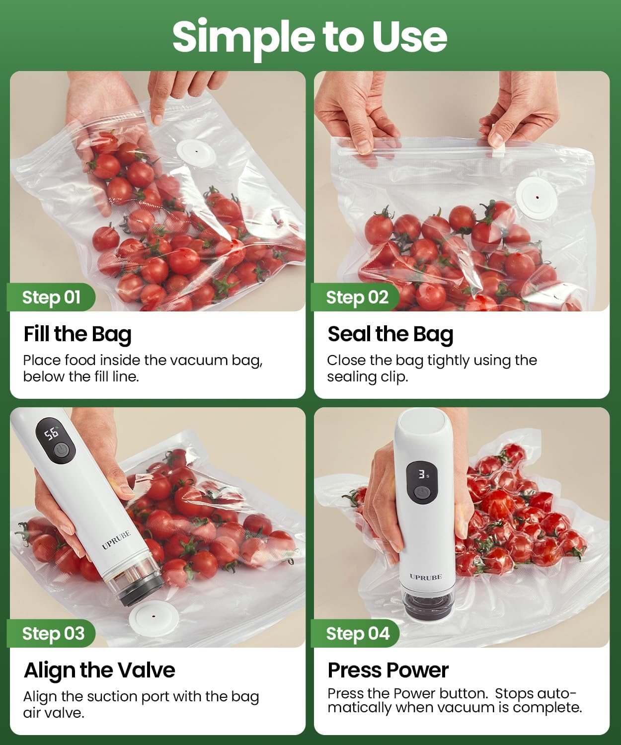 Skiennix Compact Vacuum Sealer - Powerful Handheld Food Sealer with LED Display & 30 Reusable Bags