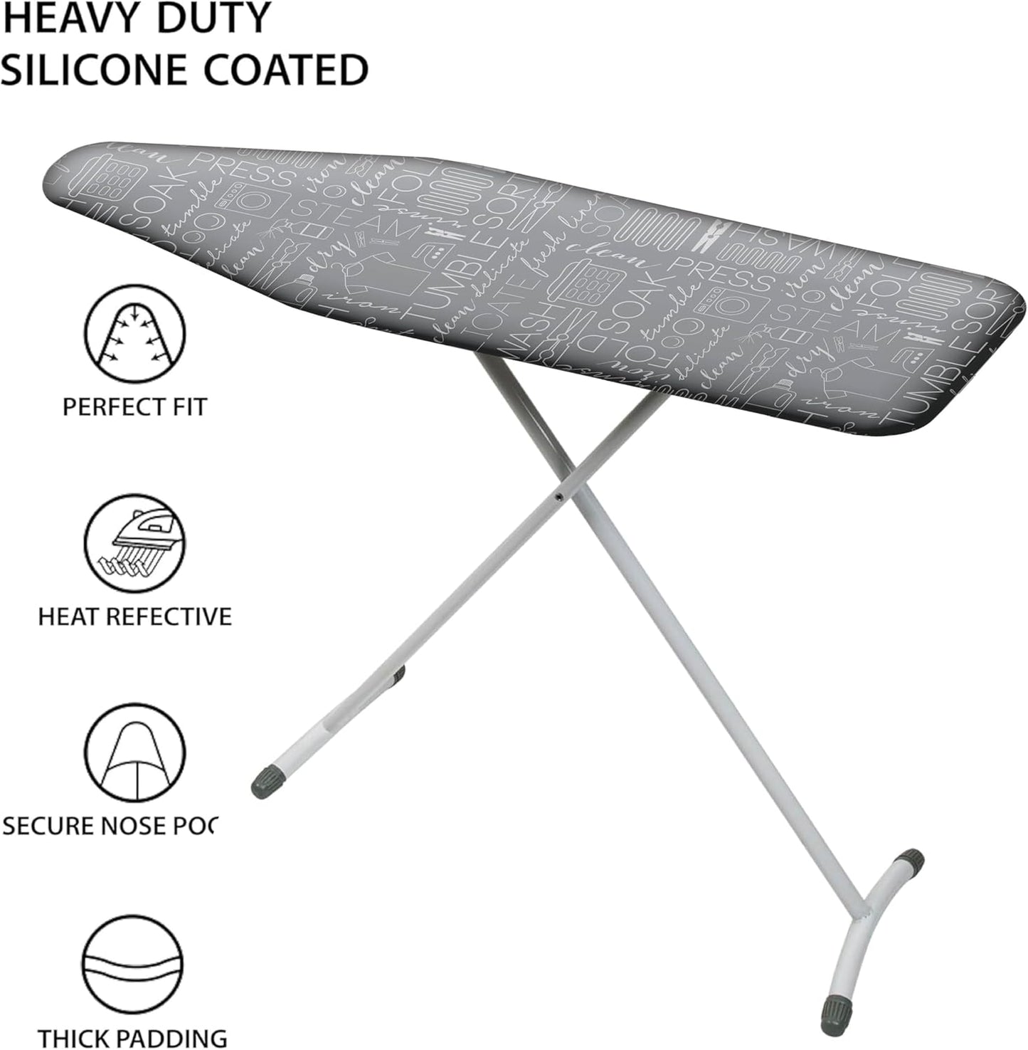 Scorch Resistant Ironing Board Cover - Thick Cotton Padding with Stretch Elastic Fit | Grey