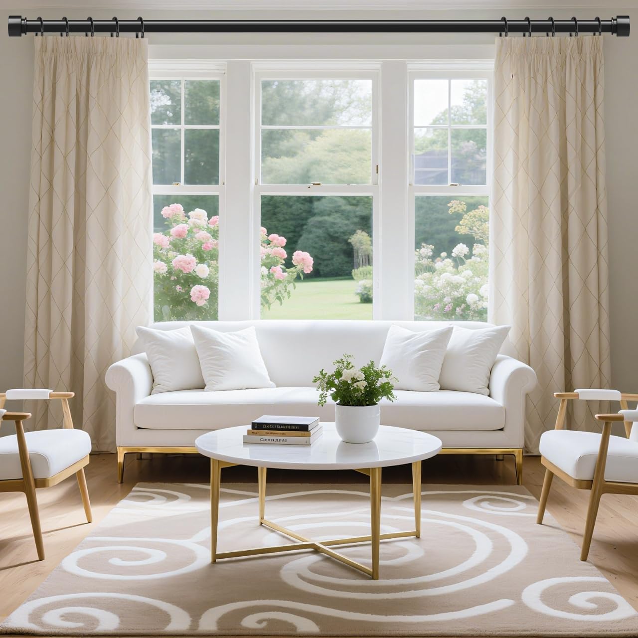 Skiennix Extra Long Curtain Rods - Heavy Duty 1 Inch Adjustable Window Treatment | 36-144 Inch, Black