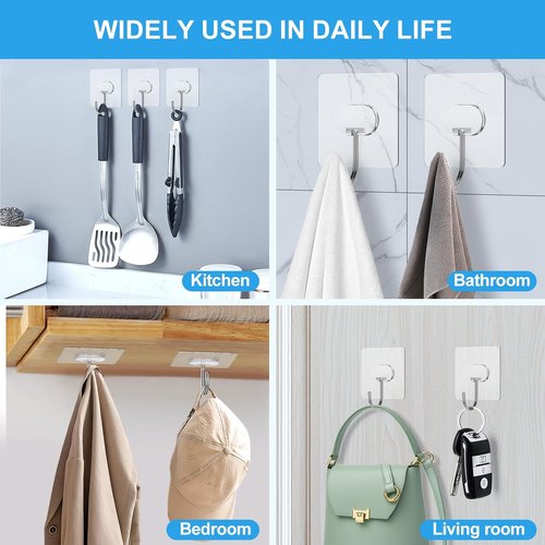 JINSHUNFA Heavy Duty Adhesive Wall Hooks - 13LB Capacity, No Drill, Waterproof, 12 Pack for Bathroom & Kitchen