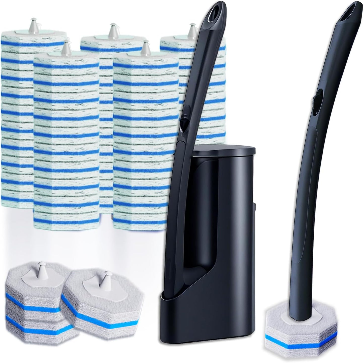 Skiennix Disposable Toilet Brush Set - 50 Cleaner Refills & Wall Mounted Holder | Bathroom Cleaning Kit