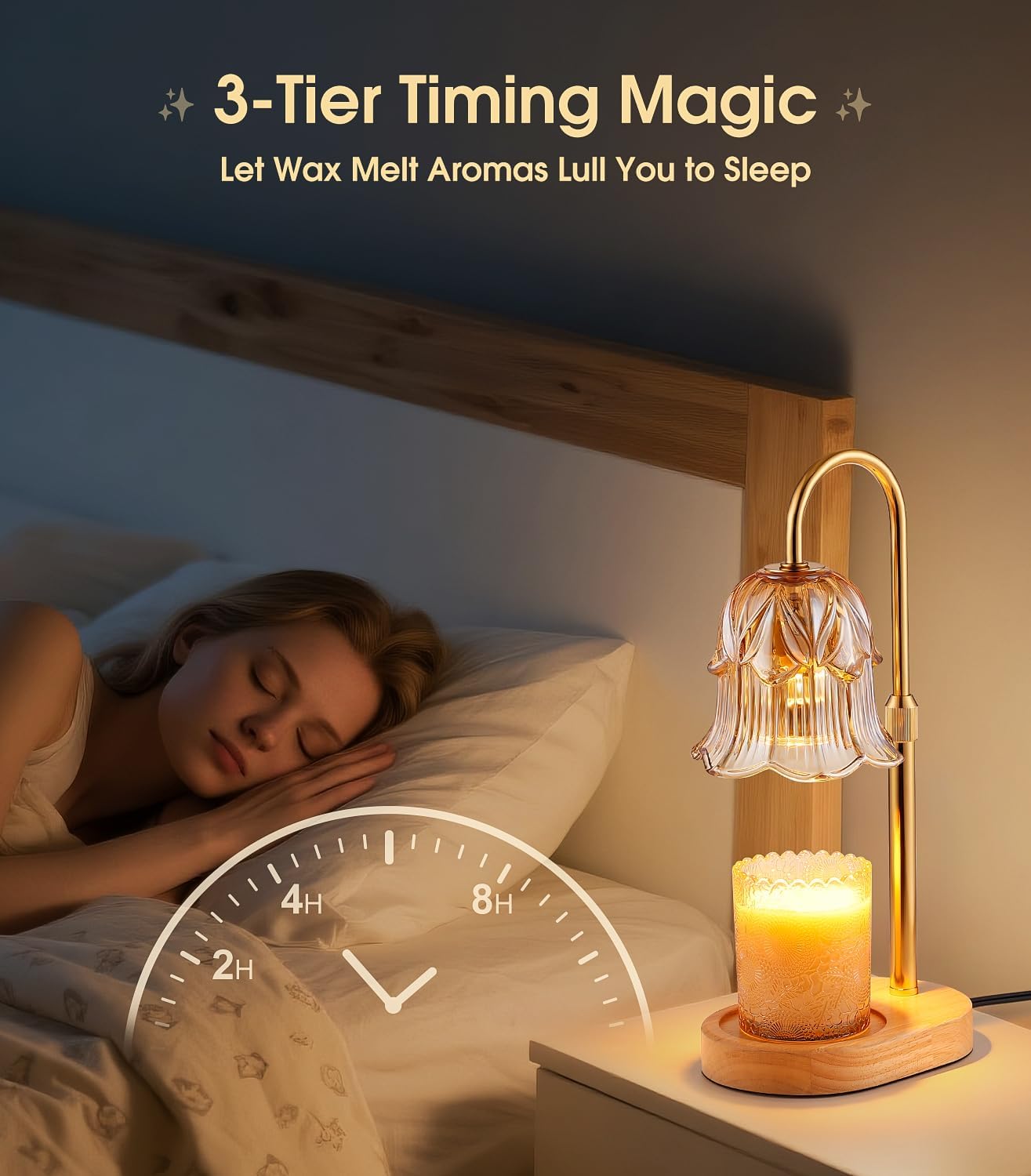 Skiennix Candle Warmer Lamp - Adjustable Timer & Height | Dimmable Vintage Base for Scented Wax Melts