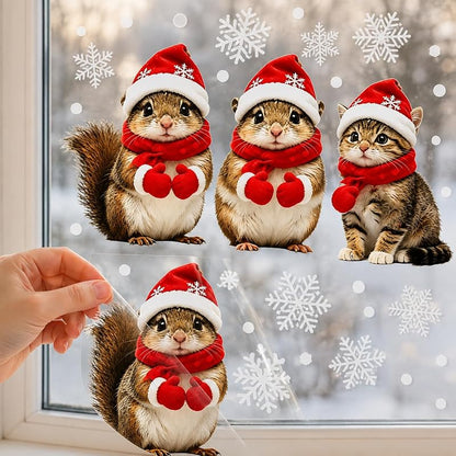 Christmas Window Cling Squirrel and Feline Static Decal - Variation C