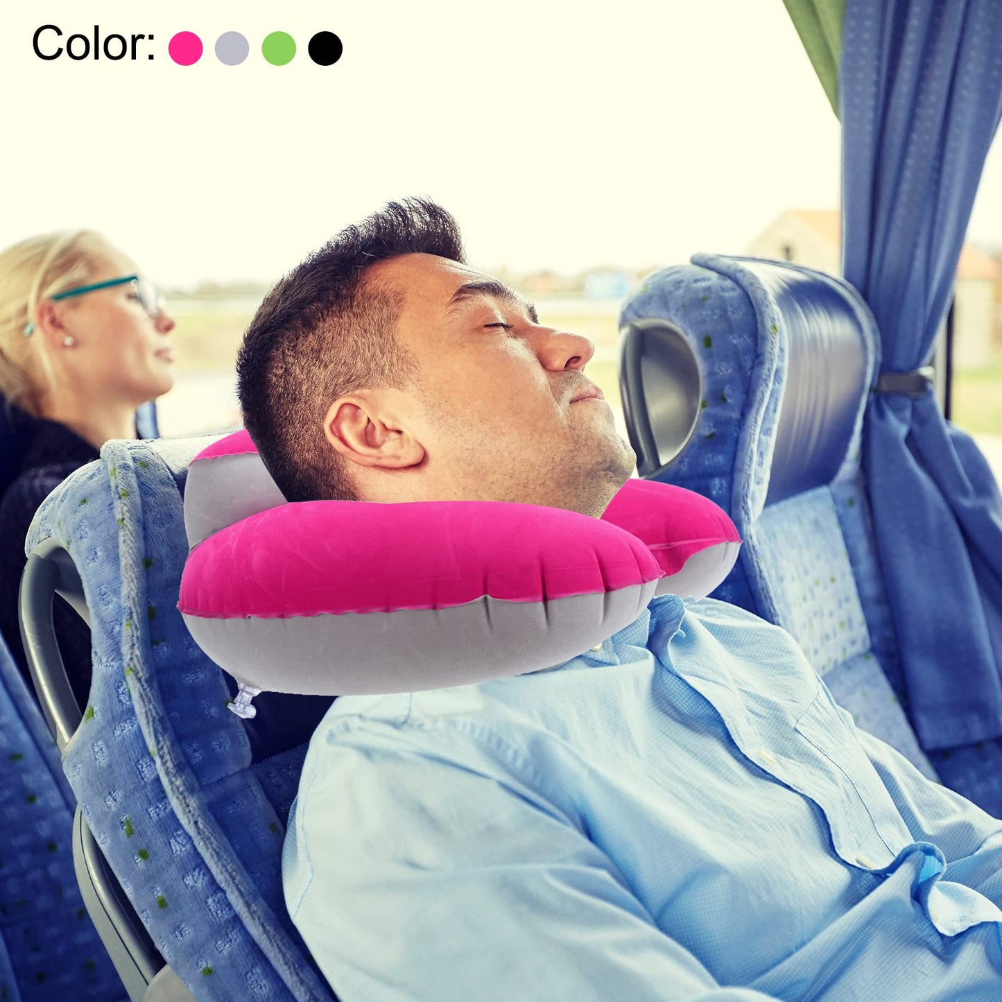 PATIKIL Travel Neck Pillow, U Shaped Pillow Portable Travel Neck Flight Pillow Includes Storage Pouch Eye Masking Earplugs for Airplane Office, Pink