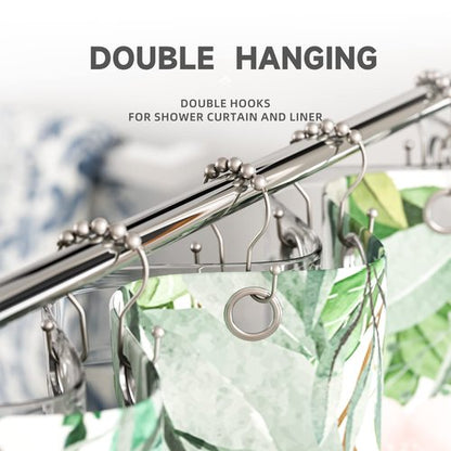 Bathway Shower Curtain Hooks Rust Proof Shower Curtain Rings, Smooth Glide Double Hook Shower Curtain Hooks,Shower Hooks for Shower Curtain Matte Nickel Shower Rod Hooks Shower Curtain Hangers 12Pcs