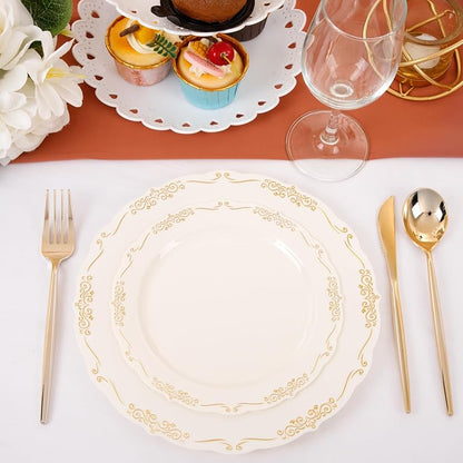 Ivory Plates with Gold Rim - 100 PCS Disposable Dinner & Dessert Plates - BPA Free - Ivory Gold (Variation: Ivory Gold)