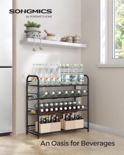 SONGMICS 4-Tier Shoe Rack - Stackable Metal Storage Shelf for 16 Pairs | Adjustable Slanted Design, Black