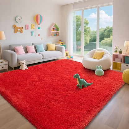 Red 6' x 9' Ultra Soft Shag Area Rug for Bedroom & Living Room (Variation: Red+6' x 9' Rectangular) - Non-Slip Plush Home Decor
