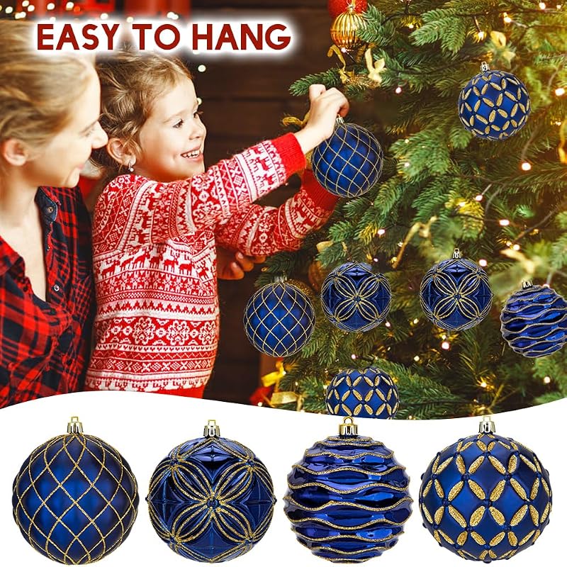 Navy Blue & Gold 4" Shatterproof Christmas Ornaments Set of 4