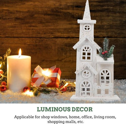 LABRIMP Luminous Wooden Castle Ornament - Lighted Christmas Village House Decor for Holiday Parties