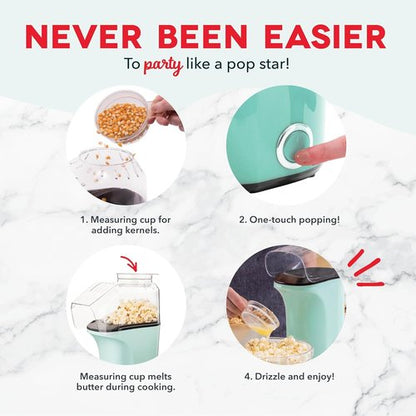 Dash Fresh Pop Popcorn Maker - Oil-Free Air Popper with Measuring Cup & Recipe Guide - Aqua, 16 Cups (Pack of 4)