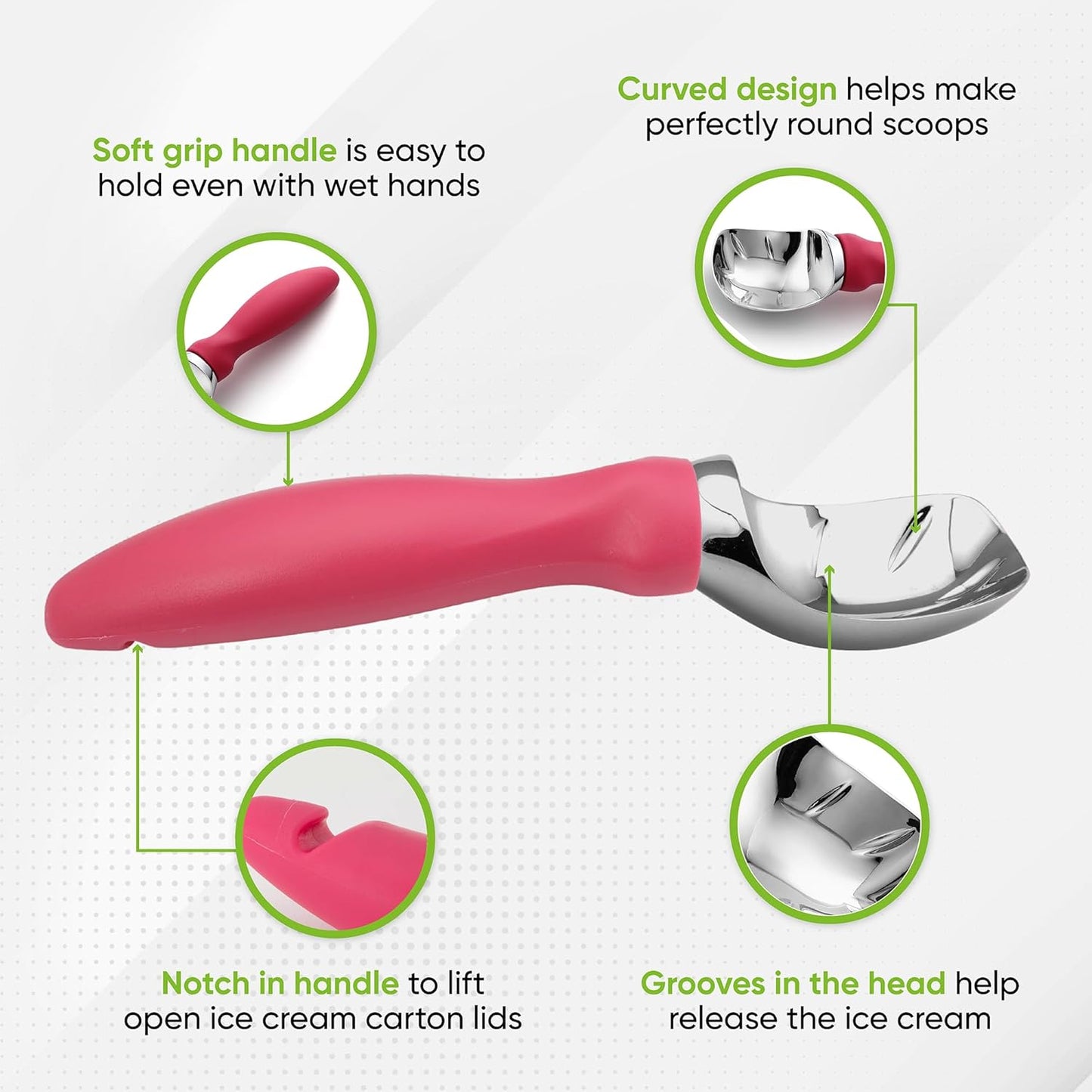 Spring Chef Heavy Duty Ice Cream Scoop - Soft Grip Handle, Metal Spoon for Gelato & Cookie Dough - Dishwasher Safe