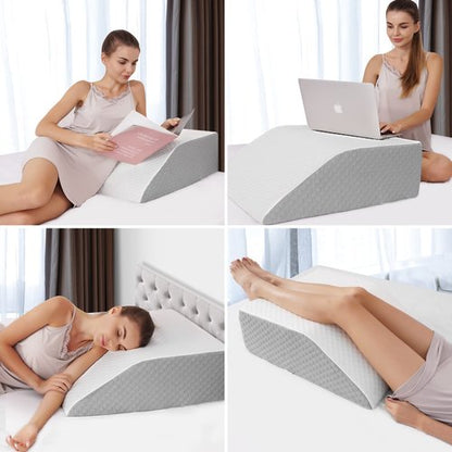 Forias 8" H Leg Elevation Pillows for After Surgery Swelling, Memory Foam Bed Wedge Pillow Leg Elevated for Back Sleeping Lower Back Sciatica Knee Hip Ankles Pain Relief, White