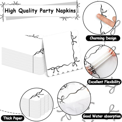 Skiennix 96-Piece Black & White Bow Party Decorations - Elegant Tableware for Birthdays & Showers, Serves 24