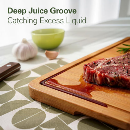 Zarler Bamboo Cutting Boards - Durable Wooden Chopping Board Set with Juice Grooves | XL Size Ideal for Meal Prep